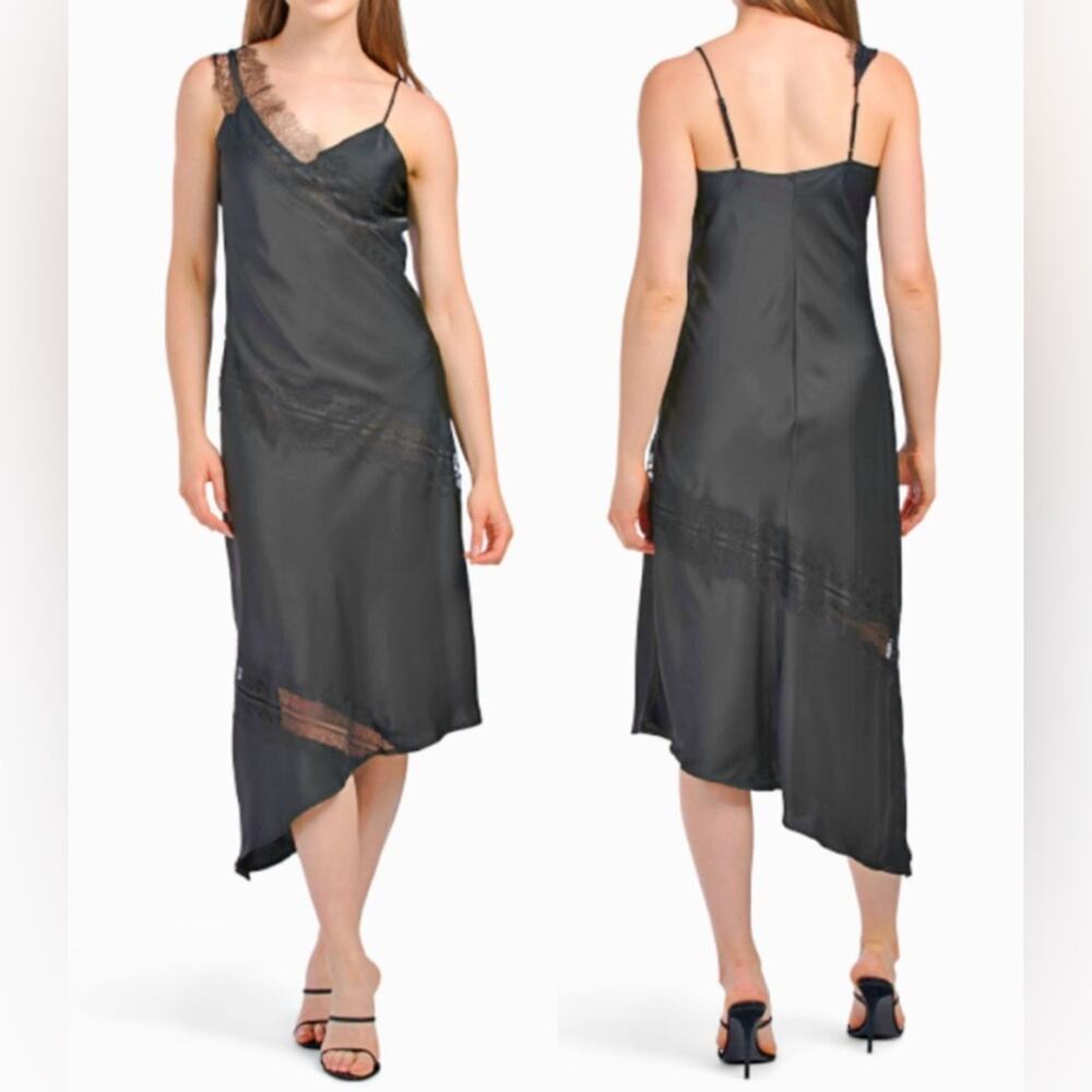 House Of Harlow 1960 NWT Asymmetrical Hem Lace Trim Sllky Slip Dress Sz M